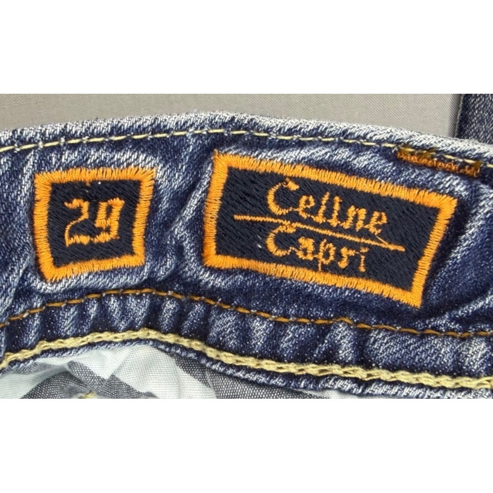 Rock Revival Celine Capri Jeans Womens 29 Blue Distressed Embroidered  Denim - Picture 6 of 10